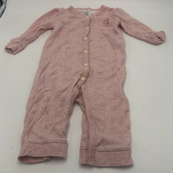 Ralph Lauren Baby 9 Months Pink Button Snap Bottom One Piece Romper Cotton Logo - Picture 1 of 5
